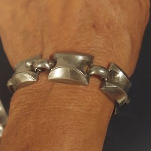 Unique Modernist Vintage Link Bracelet Silver Nickle Coro